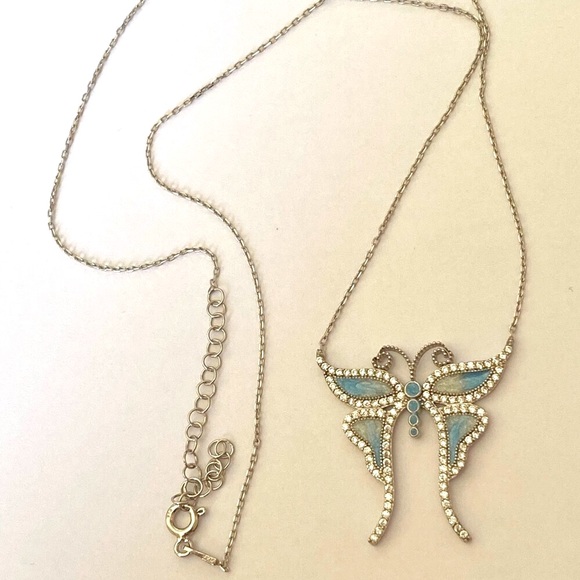🦋925 Silver butterfly clear cz enamel necklace - Picture 2 of 2